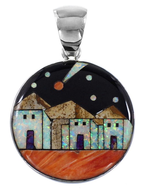 Native American Village Design Multicolor Jewelry Pendant YS62959