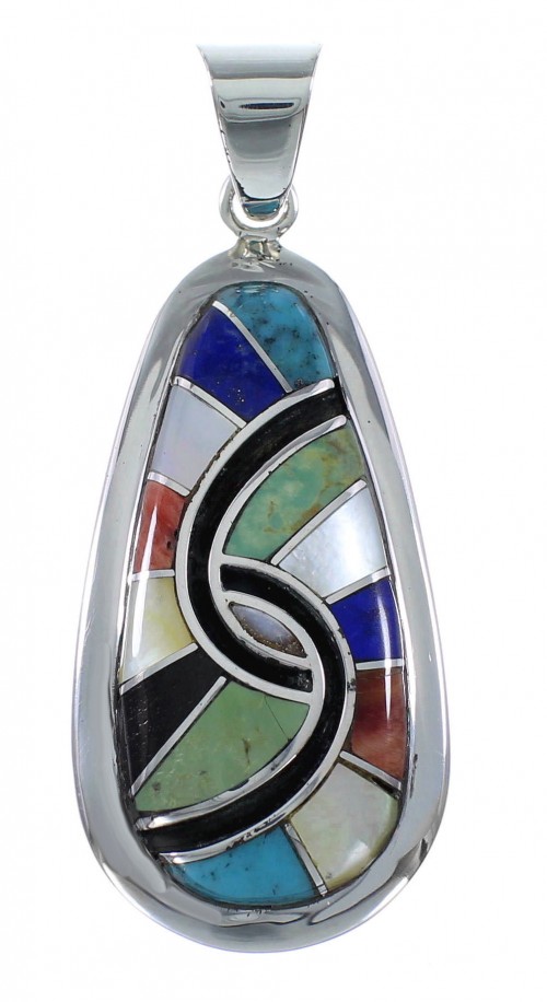 Multicolor Inlay Southwestern Sterling Silver Jewelry Pendant MX21889