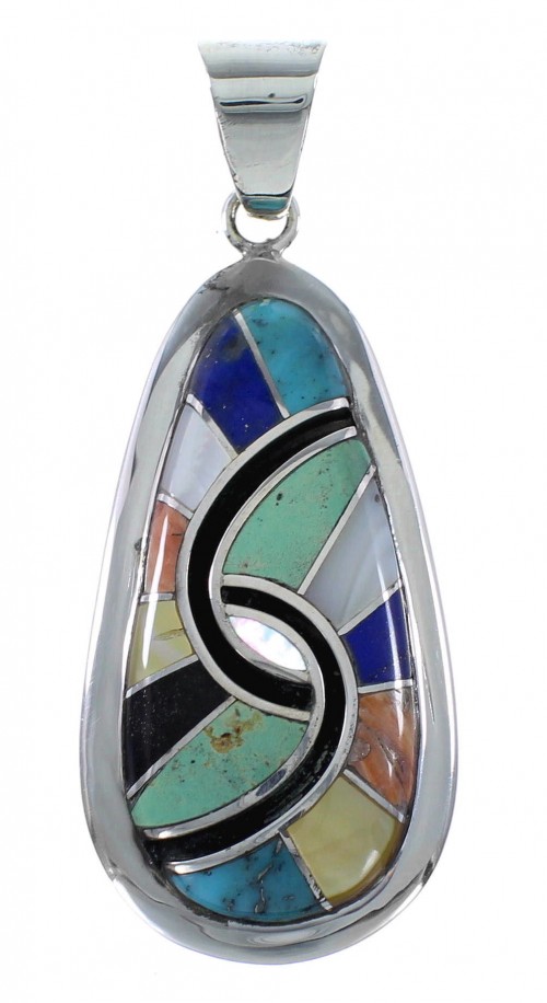 Multicolor Inlay Southwestern Sterling Silver Pendant MX21890