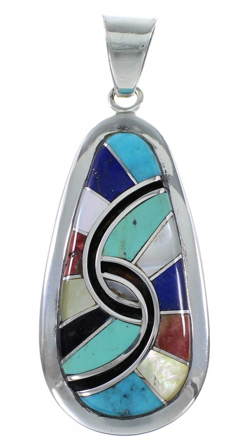 Multicolor Inlay Southwestern Silver Pendant MX21891