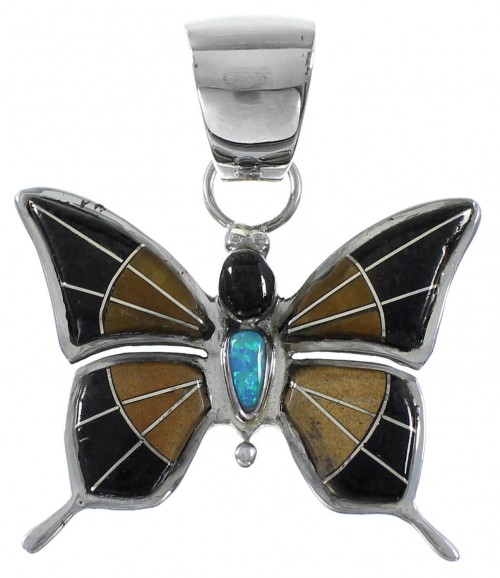 Multicolor Inlay Sterling Silver Butterfly Pendant MX21884