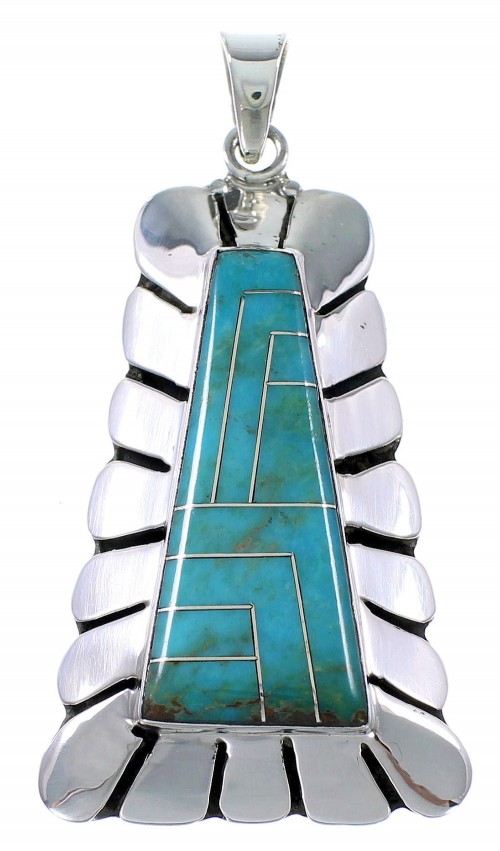 Silver And Turquoise Inlay Pendant Southwest Jewelry BW71030