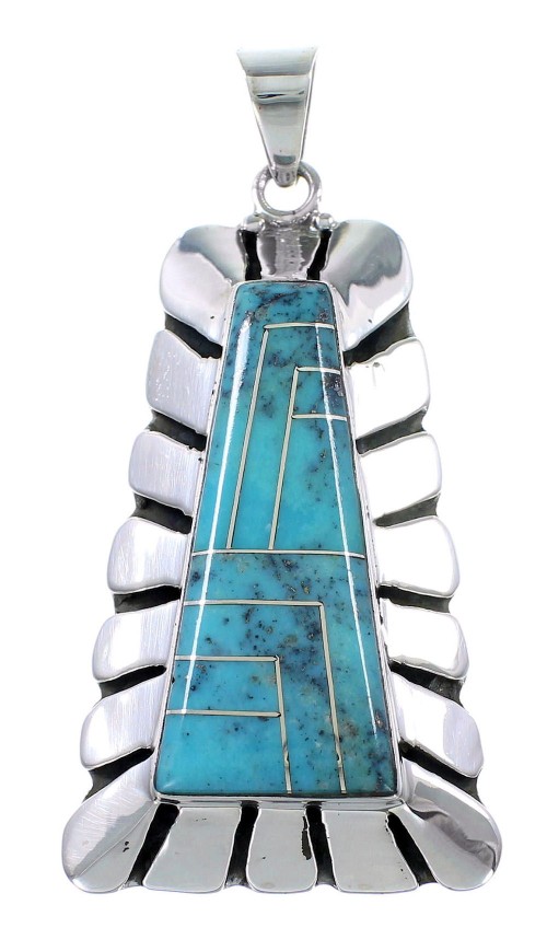 Genuine Sterling Silver Turquoise Inlay Pendant BW71033