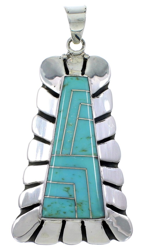 Southwestern Turquoise Inlay Silver Slide Pendant BW71037