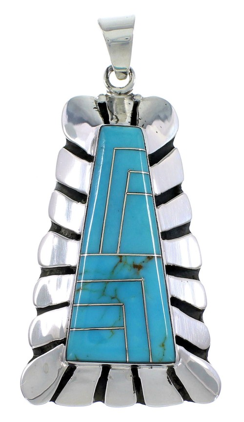 Genuine Sterling Silver Turquoise Inlay Slide Pendant BW71038