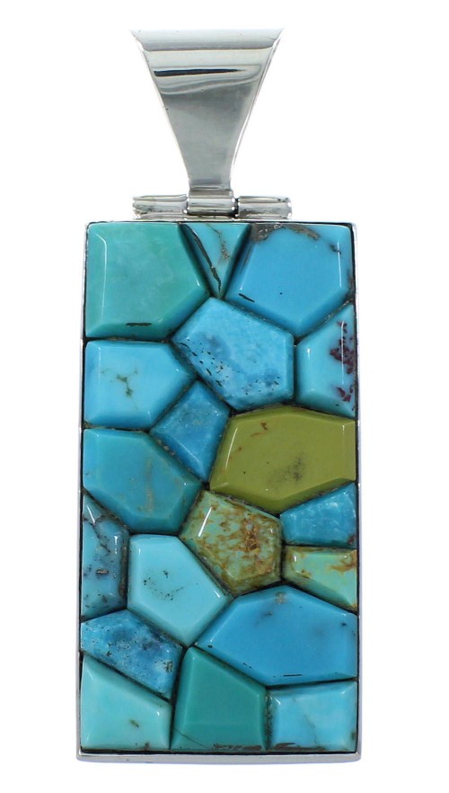 Sterling Silver Turquoise Inlay Southwestern Pendant Jewelry PX30234