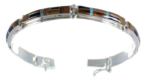 Southwest Tiger Eye Multicolor Sterling Silver Link Bracelet MX22159