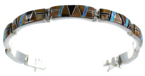 Southwest Tiger Eye Multicolor Jewelry Silver Link Bracelet MX22157