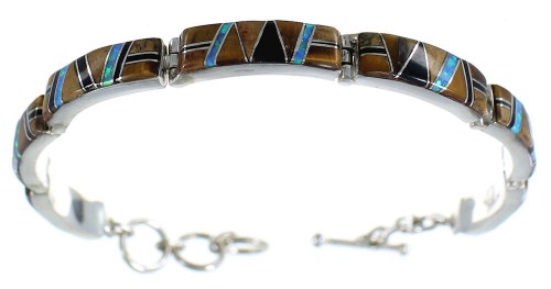 Multicolor Inlay Sterling Silver Link Bracelet MX22176