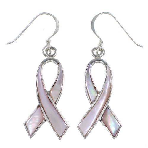 Pink Shell Ribbon Sterling Silver Hook Dangle Earrings PX32590