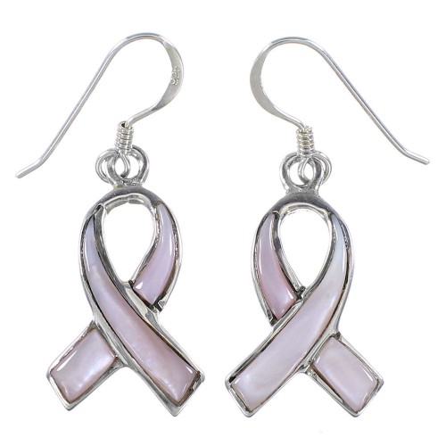 Pink Shell Ribbon Sterling Silver Hook Dangle Earrings KX94360