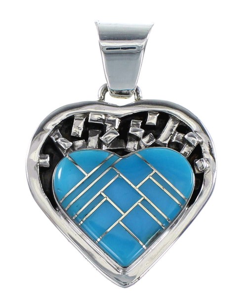 Turquoise Heart Inlay Sterling Silver Slide Pendant AW70881