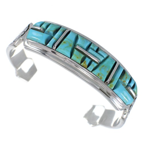 Southwestern Turquoise Inlay Silver Jewelry Cuff Bracelet MX27348