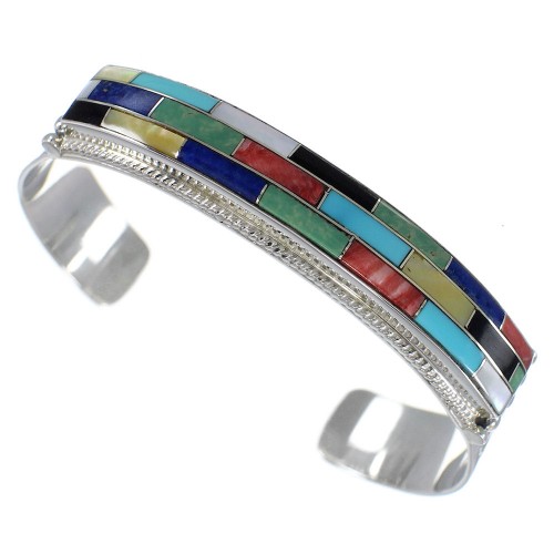 Multicolor Southwestern Jewelry Sturdy Silver Cuff Bracelet EX28216