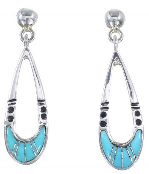Sterling Silver Turquoise Inlay Post Dangle Earrings JX23861