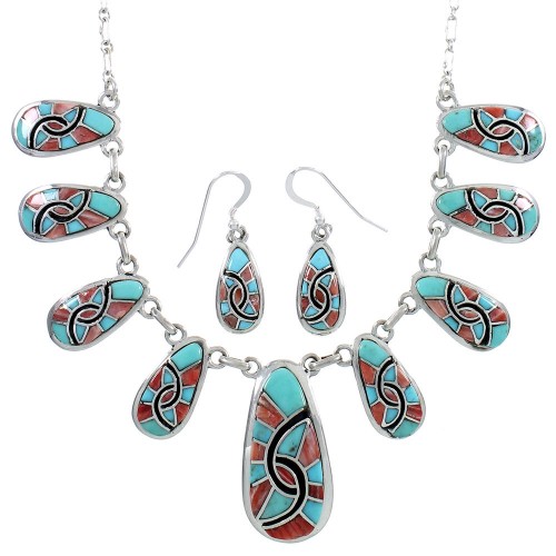 Southwest Jewelry Red Oyster Shell Turquoise Link Necklace Set PX37950