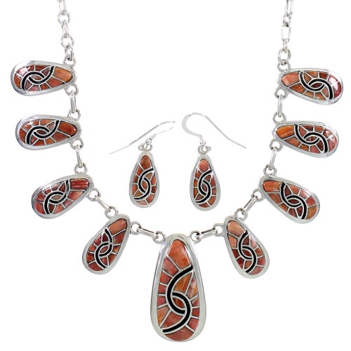 Oyster Shell Sterling Silver Link Necklace And Earrings Set AS27012