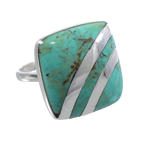 Southwestern Genuine Sterling Silver Turquoise Ring Size 5-3/4 BW64357