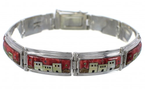 Southwest Native American Design Multicolor Link Bracelet GS62437