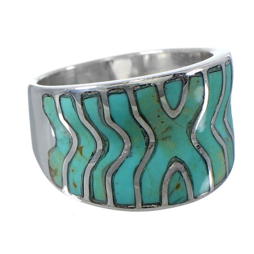 Southwestern Silver Turquoise Inlay Ring Size 5 CW63713