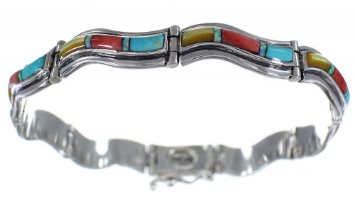 Multicolor Sterling Silver Southwestern Link Bracelet PS64125
