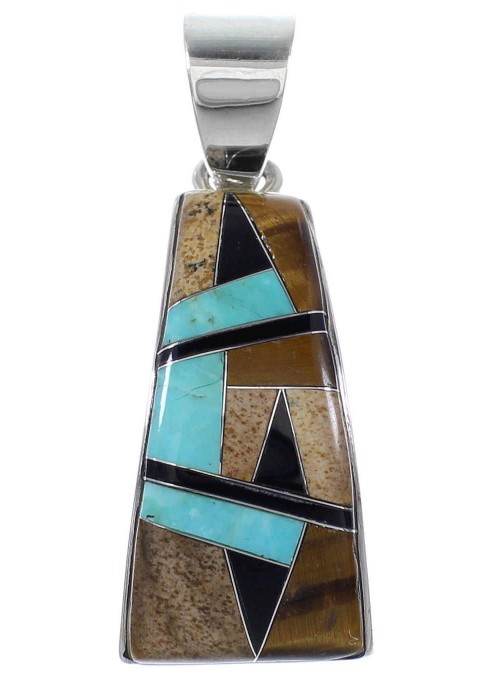 Southwest Inlay Jewelry Sterling Silver Multicolor Pendant QS57883