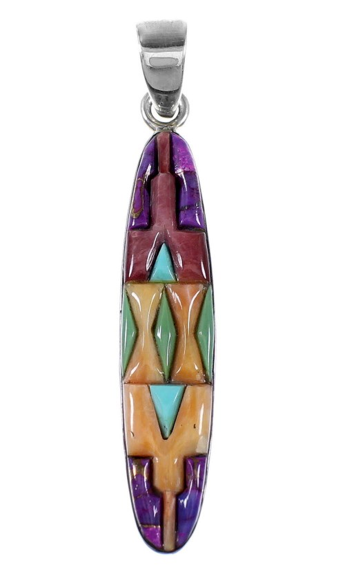 Southwest Sterling Silver Jewelry Multicolor Inlay Pendant QS57860