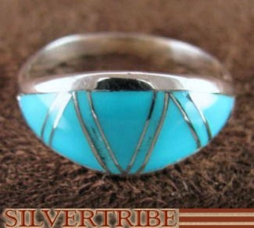 Sterling Silver Jewelry Turquoise Inlay Ring Size 5-3/4 HS42759