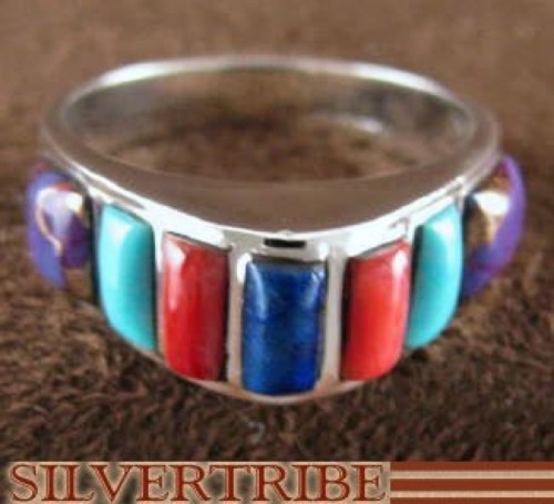 Sterling Silver Turquoise Multicolor Jewelry Ring Size 7-3/4 RS34354