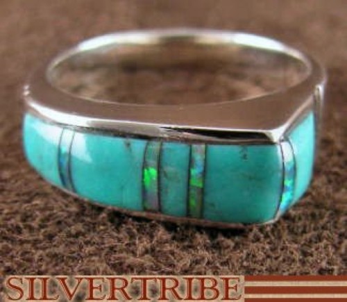 Sterling Silver Turquoise Opal Inlay Ring Size 6-3/4 Jewelry HS35382 