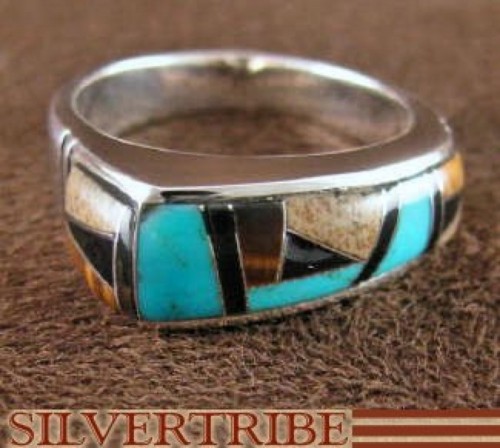 Turquoise Tiger Eye Multicolor Sterling Silver Ring Size 6-1/2 HS35554