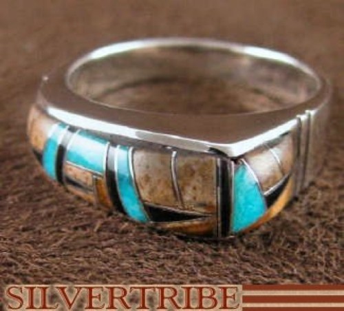 Sterling Silver Turquoise Tiger Eye Multicolor Ring Size 7-3/4 HS35574