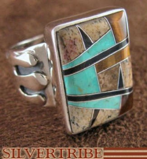 Sterling Silver Turquoise Tiger Eye Multicolor Ring Size 6-1/4 NS35526