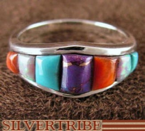 Turquoise Multicolor Jewelry Sterling Silver Ring Size 6-3/4 NS35611