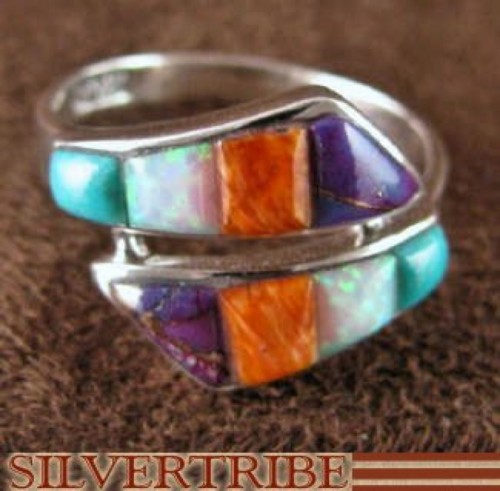 Sterling Silver Multicolor Turquoise Inlay Ring Size 6-1/2 RS35655