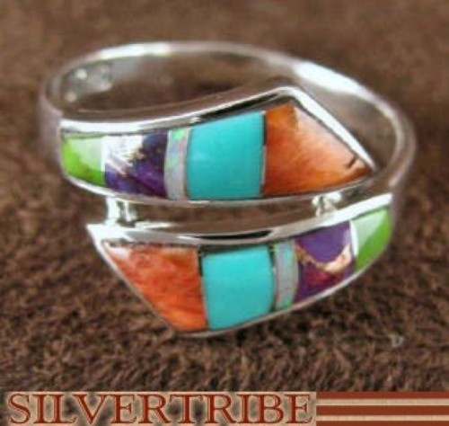 Multicolor Inlay Sterling Silver Ring Jewelry Size 6-1/2 RS35661