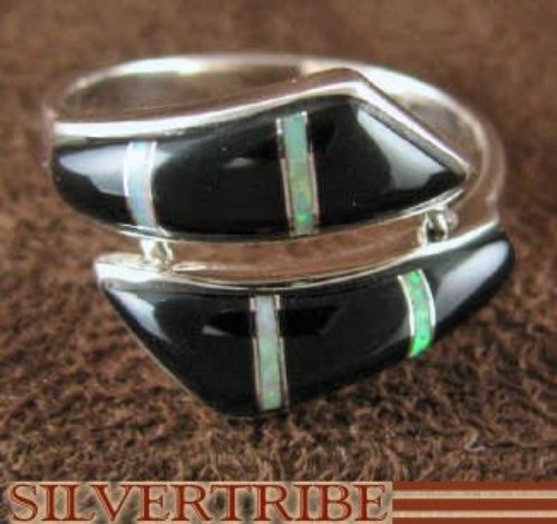 Opal Black Inlay Sterling Silver Jewelry Ring Size 6-1/2 RS35697 