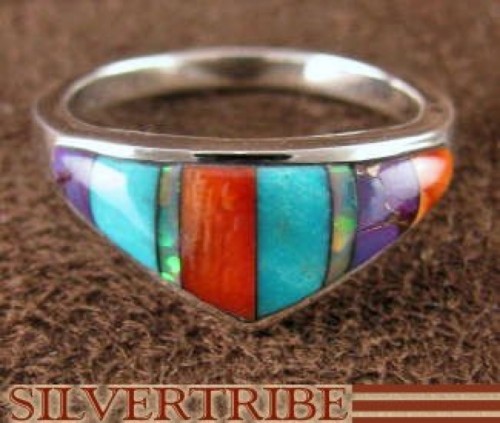 Authentic Sterling Silver Opal Multicolor Inlay Ring Size 6 NS36201