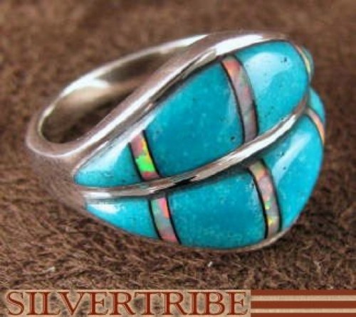 Genuine Sterling Silver Turquoise Opal Inlay Ring Size 6-3/4 NS36476