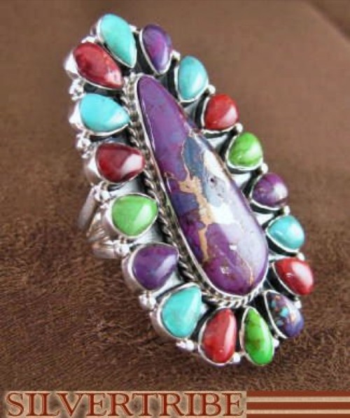 Turquoise And Multicolor Sterling Silver Ring Size 5-3/4 RS35807