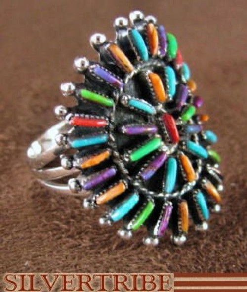 Multicolor Turquoise Genuine Sterling Silver Ring Size 5-1/4 AS36272