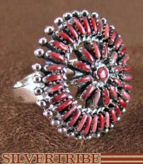 Red Oyster Shell And Genuine Sterling Silver Ring Size 8-1/2 RS36032