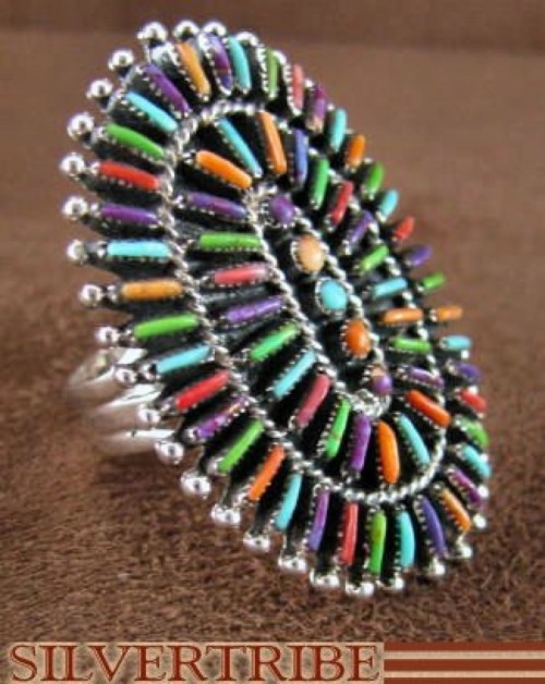 Silver Jewelry Turquoise And Multicolor Ring Size 5-1/2 RS36086
