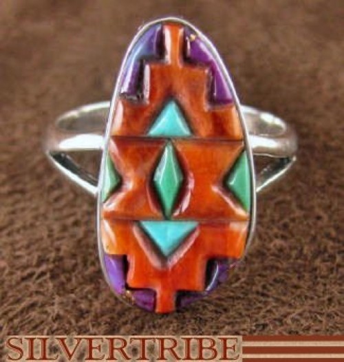 Turquoise Multicolor Jewelry Sterling Silver Ring Size 7-3/4 NS37123