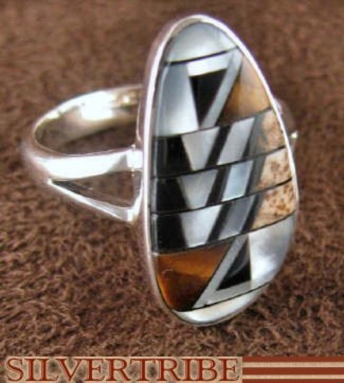 Multicolor Inlay Sterling Silver Ring Size 5-3/4 Jewelry NS37403