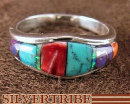 Sterling Silver Turquoise Multicolor Jewelry Ring Size 6-3/4 RS37239