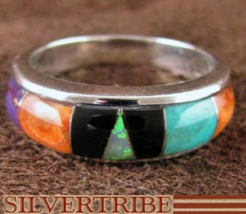 Turquoise Multicolor Jewelry Sterling Silver Ring Size 7-3/4 RS37404 