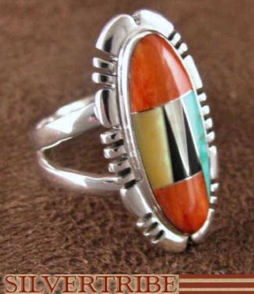 Sterling Silver Turquoise And Multicolor Ring Size 8-1/2 DS37692