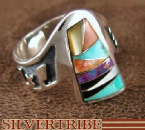 Multicolor Inlay Jewelry Sterling Silver Ring Size 6-1/4 AS37247