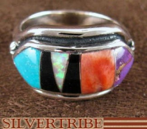 Sterling Silver Multicolor Turquoise Jewelry Ring Size 6-1/2 RS38291